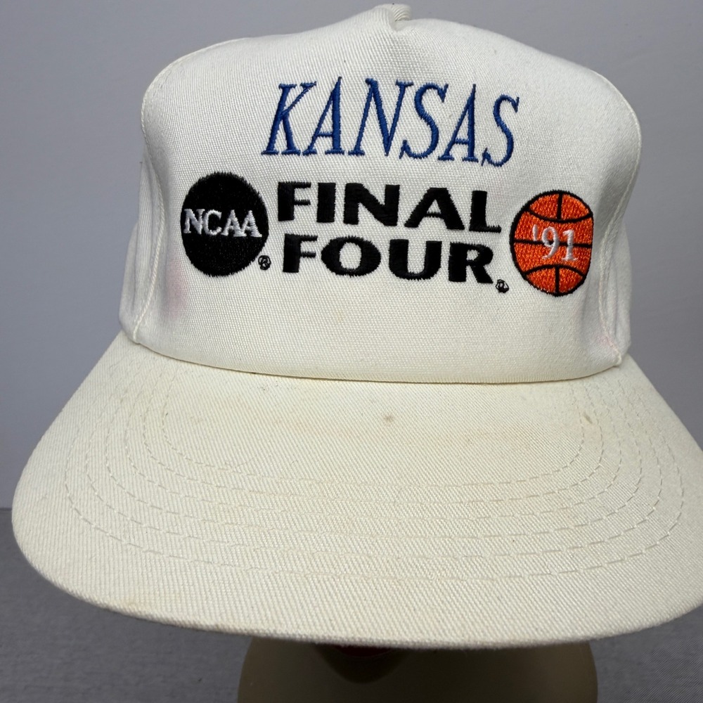 Vintage 1991 NCAA Final Four Kansas‎ Jayhawks Snapback Hat K-Products White USA